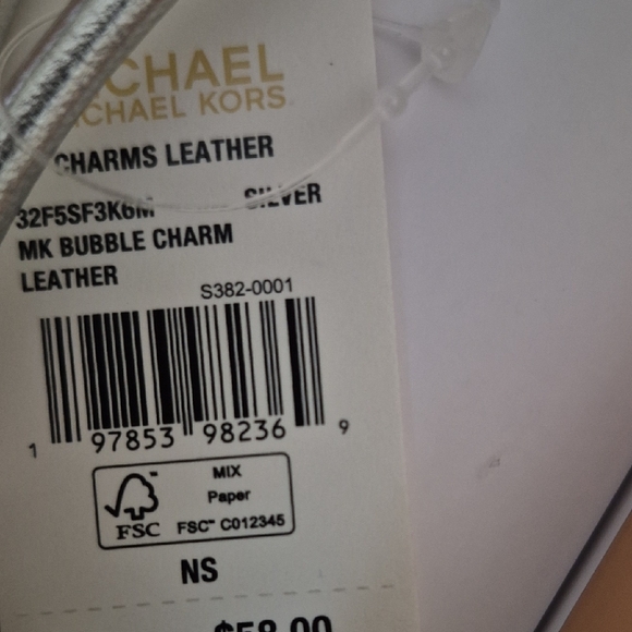 Michael Kors Silver Metallic MK Logo Charm Keychain - Picture 6 of 6